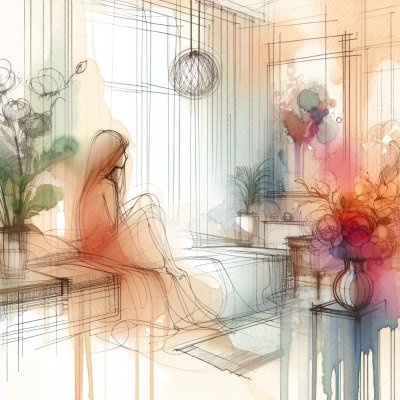 鉛筆の線で描いた水彩画のサムネイル